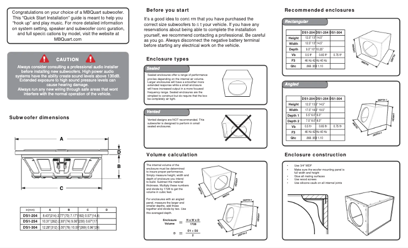 Page n°1 - Manuel utilisateur MB Quart Discus DS1-254