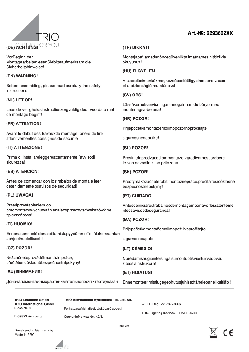 Page 1 de la notice Manuel utilisateur Trio Lighting Thames 229360231