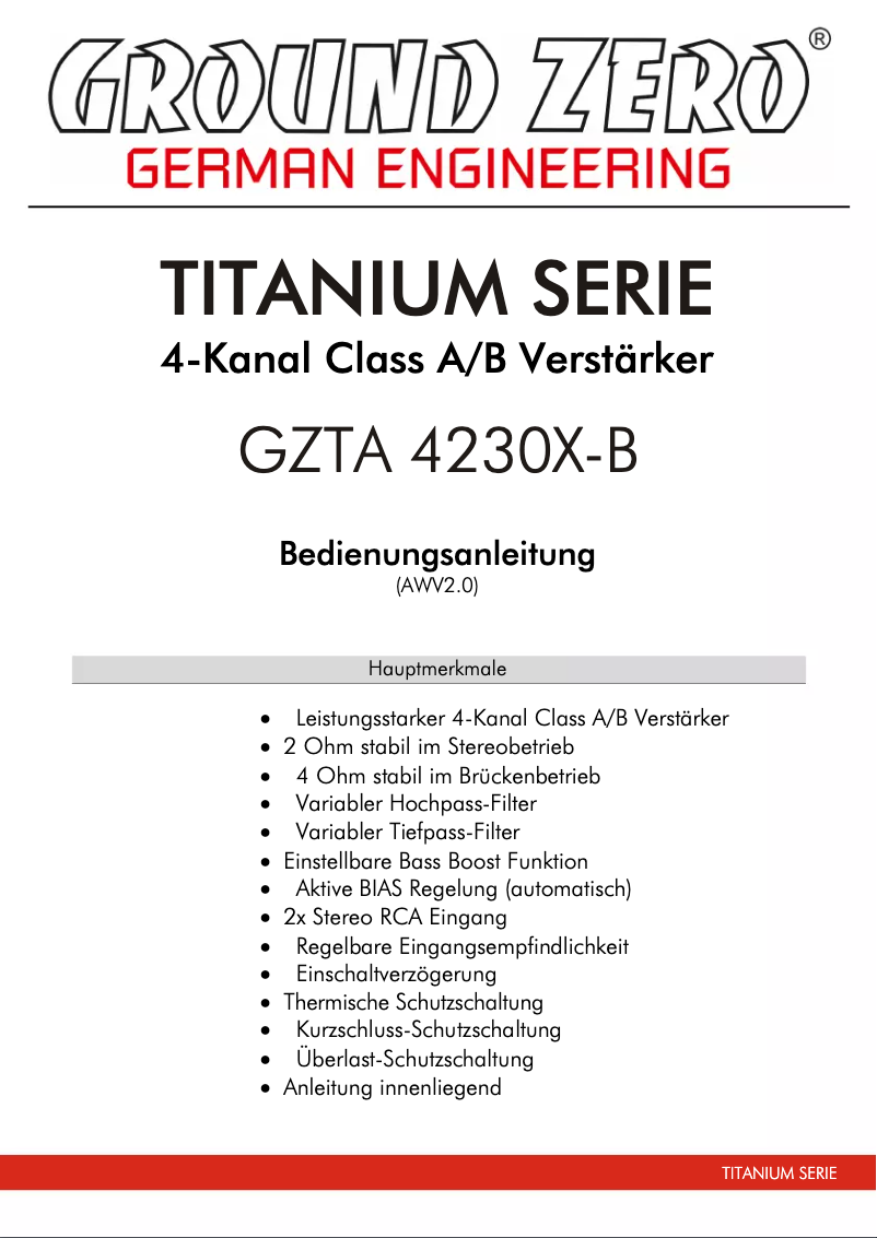 Page 1 of the manual User Manual Ground Zero GZTA 4230X-B