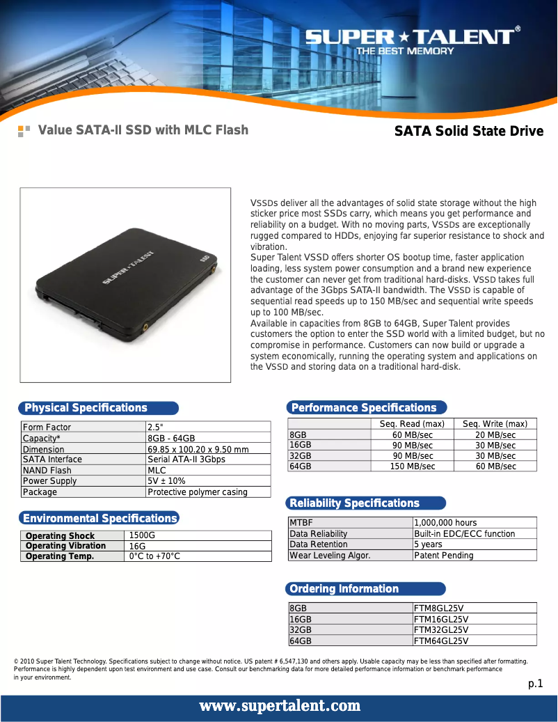 Page 1 of the manual User Manual Super Talent Technology Value SATA-II SSD