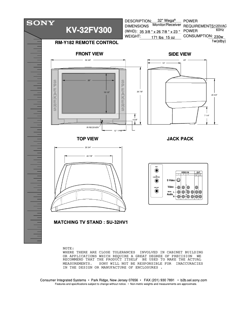 Page 1 de la notice Guide d'installation Sony KV-32FV300