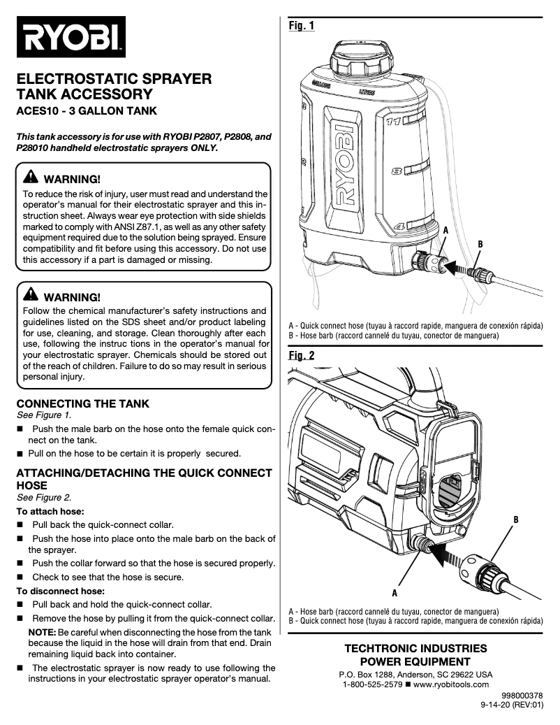 Page 1 de la notice Manuel utilisateur RYOBI ACES10