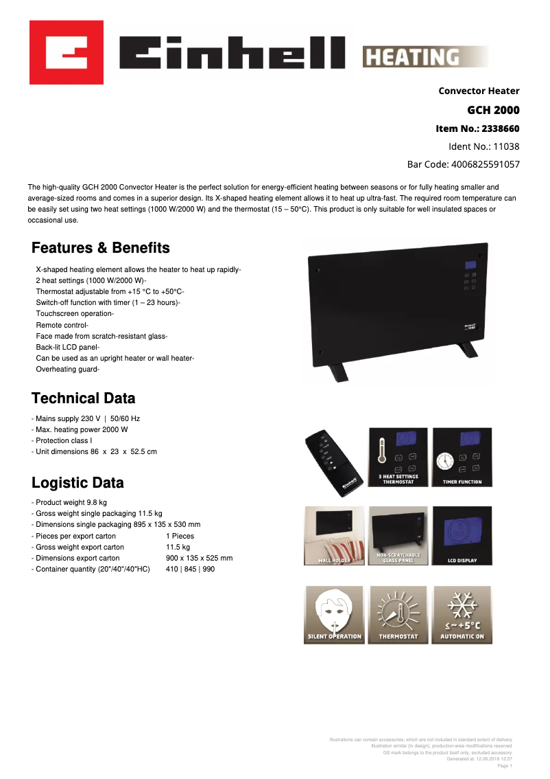 Page 1 de la notice Fiche technique Einhell GCH 2000