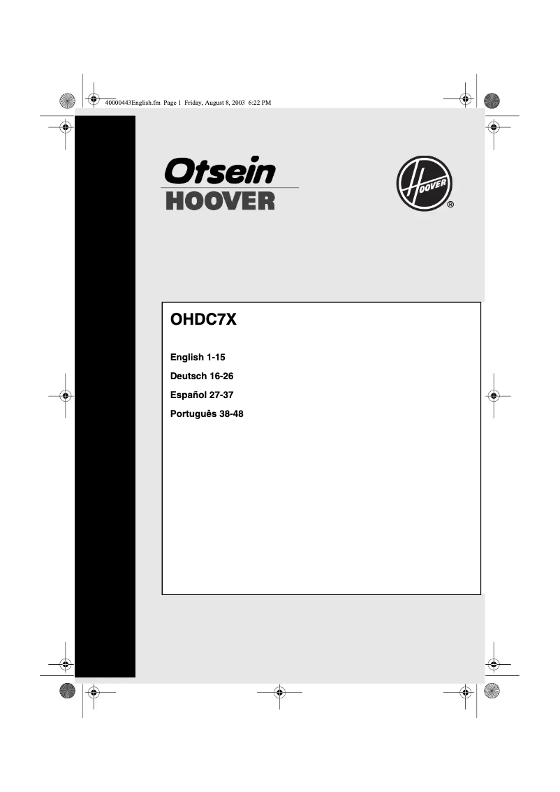Page 1 de la notice Manuel utilisateur Otsein-Hoover OHDC 7 X