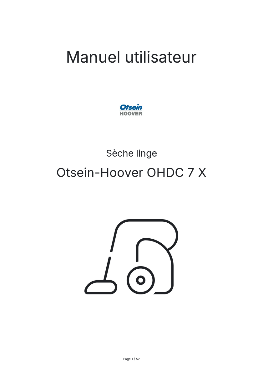 Page n°1 - Manuel utilisateur Otsein-Hoover OHDC 7 X