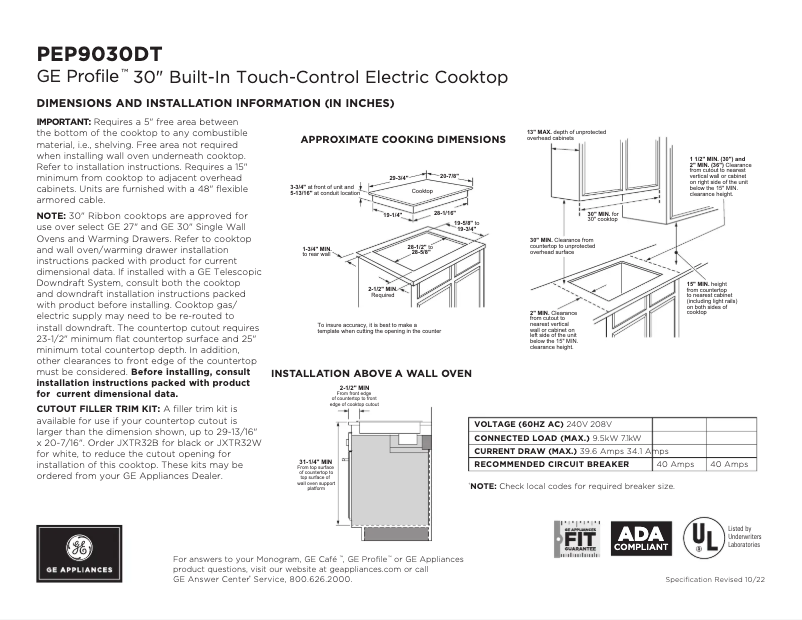 Page n°1 - Fiche technique GE Profile PEP9030DTBB