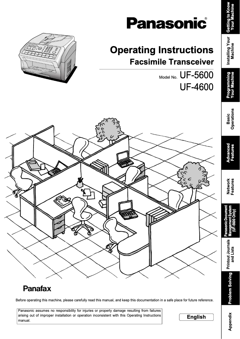 Image de la première page du manuel de l'appareil Panafax UF-5600