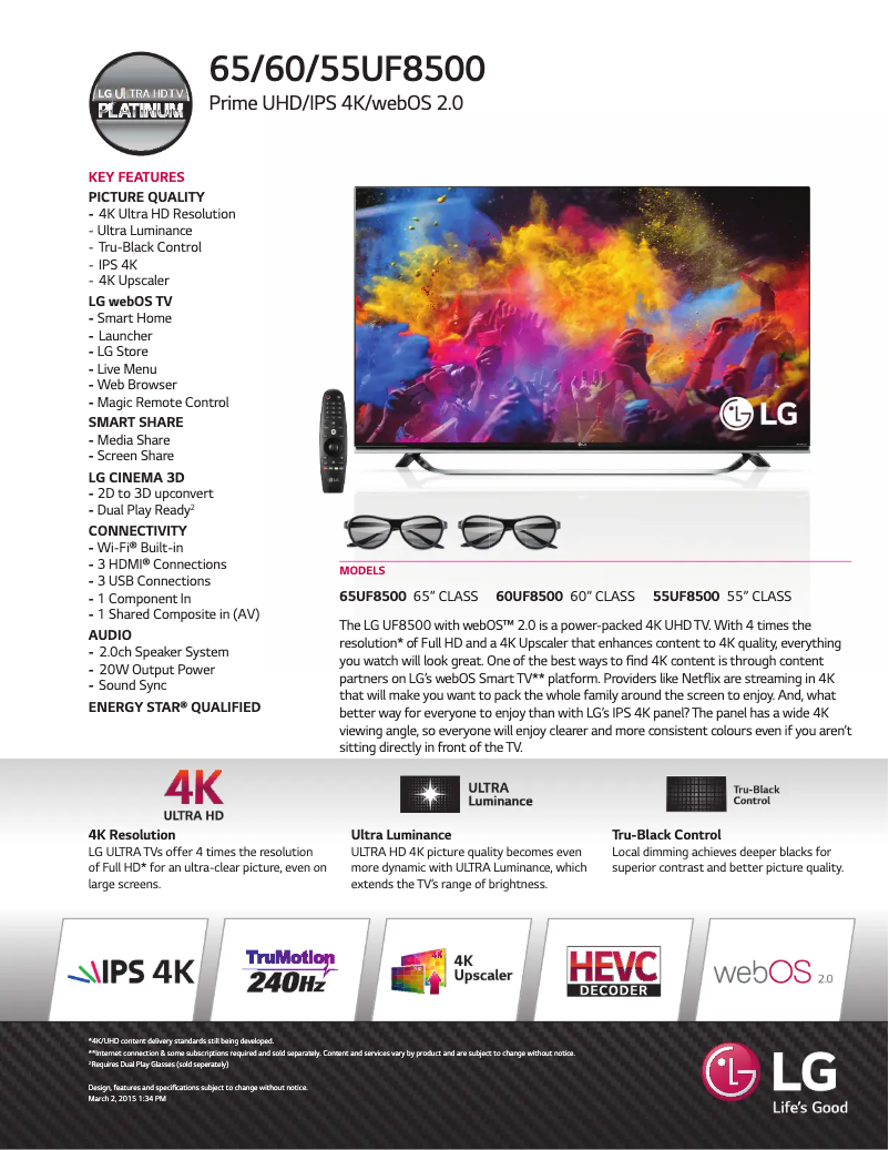 Página 1 del manual Ficha técnica LG 60UF8500