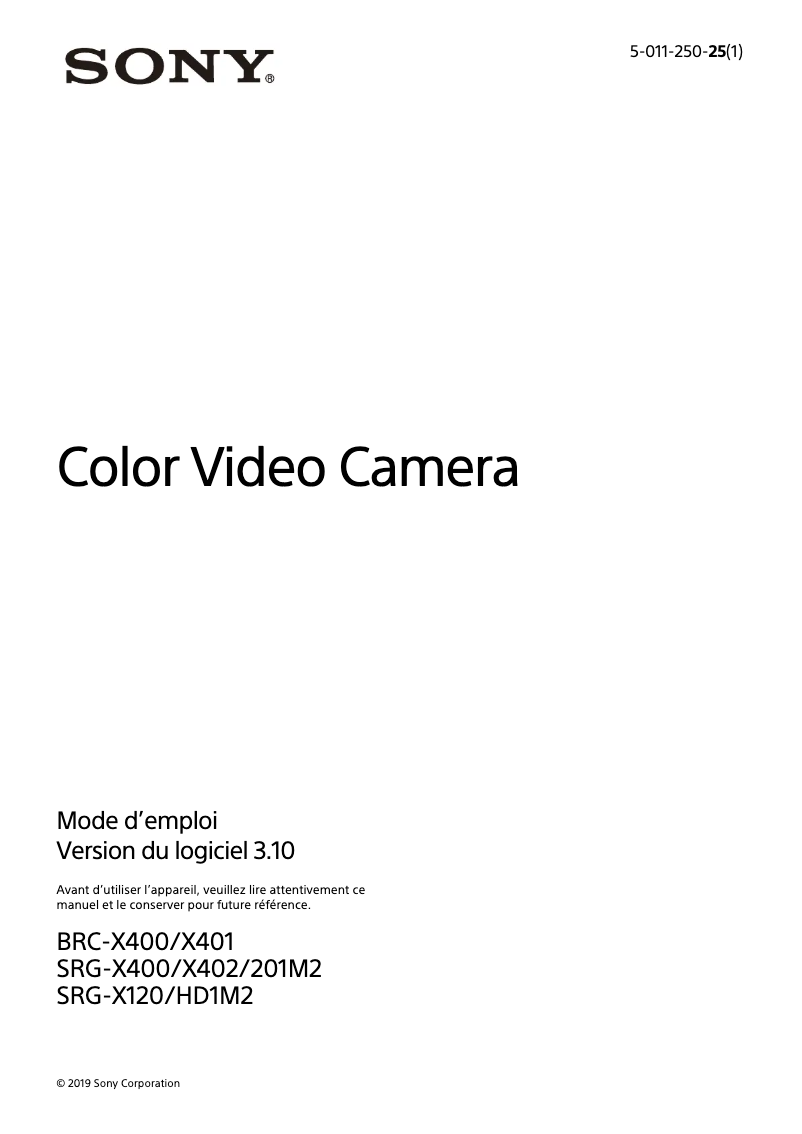 Page 1 de la notice Manuel utilisateur Sony SRG-X400