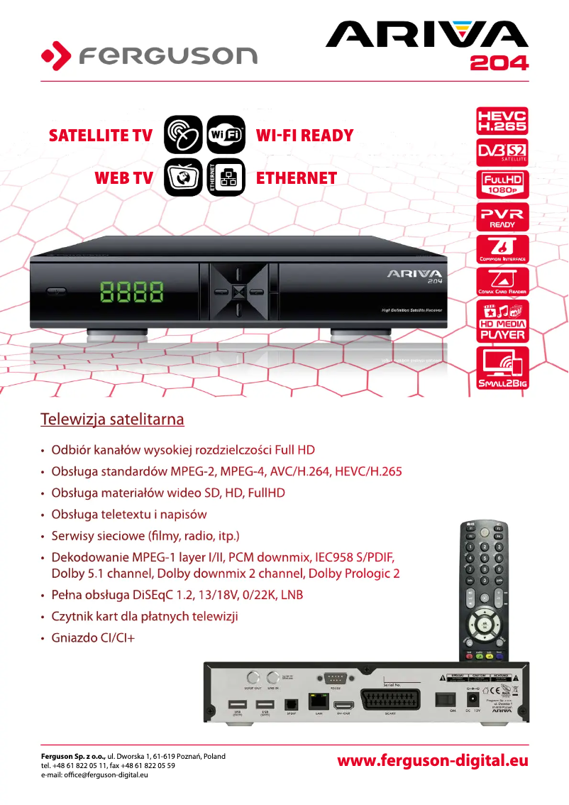 Page 1 de la notice Fiche technique Ferguson Ariva 204