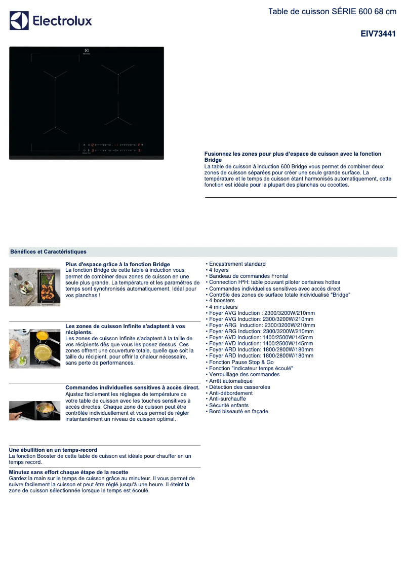 Page 1 de la notice Fiche technique Electrolux EIV73441