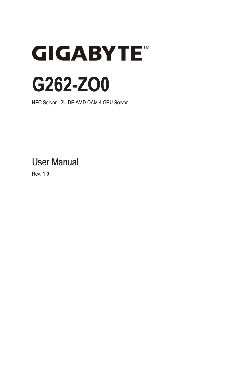 Page 1 de la notice Manuel utilisateur Gigabyte G262-ZO0