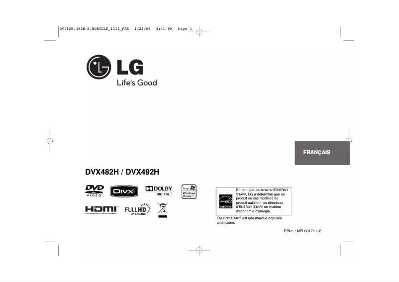 Page 1 de la notice Manuel utilisateur LG DVX482H