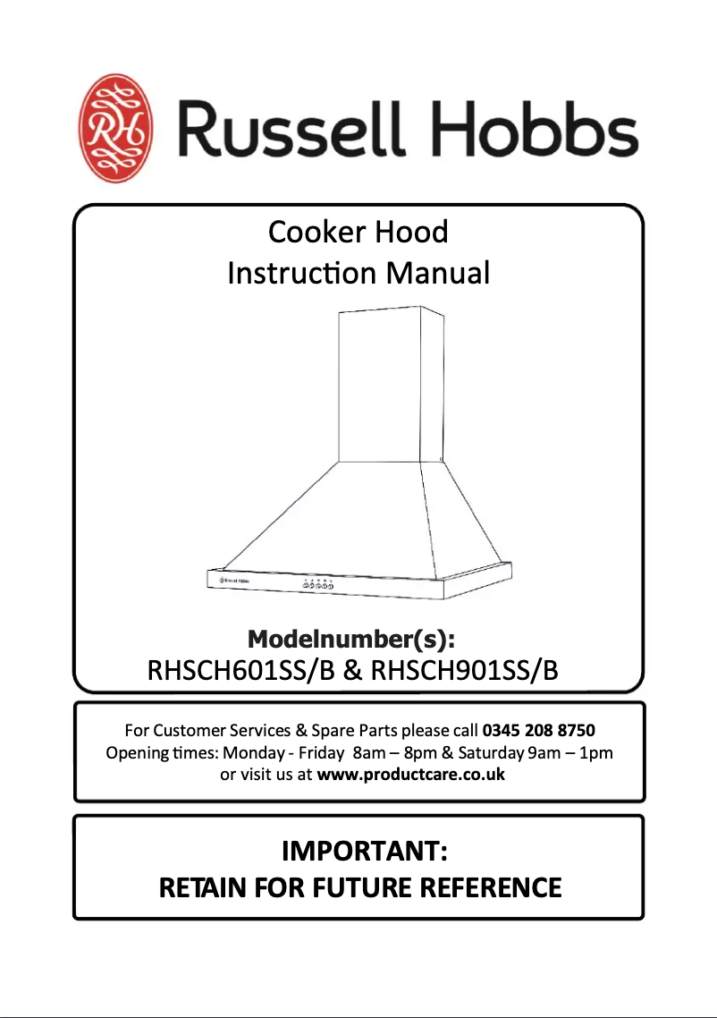 Page 1 of the manual User Manual Russell Hobbs RHSCH601SS