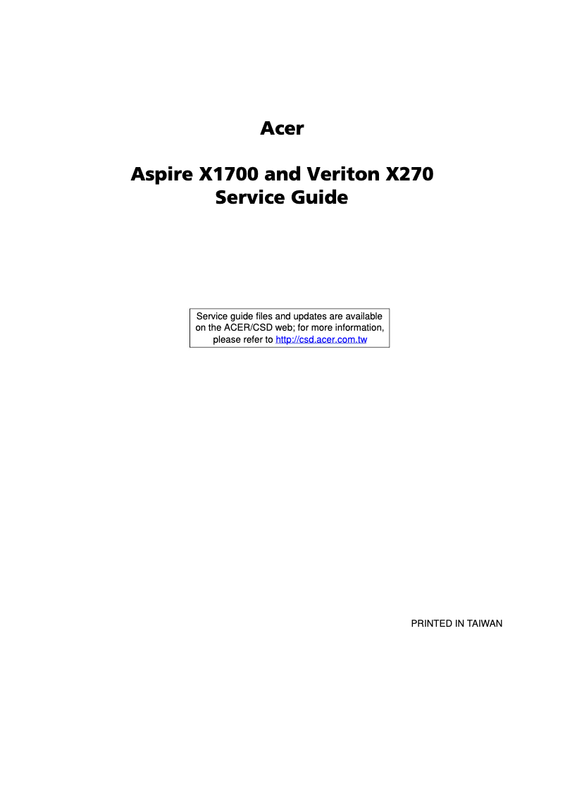 Image de la première page du manuel de l'appareil Aspire X1700