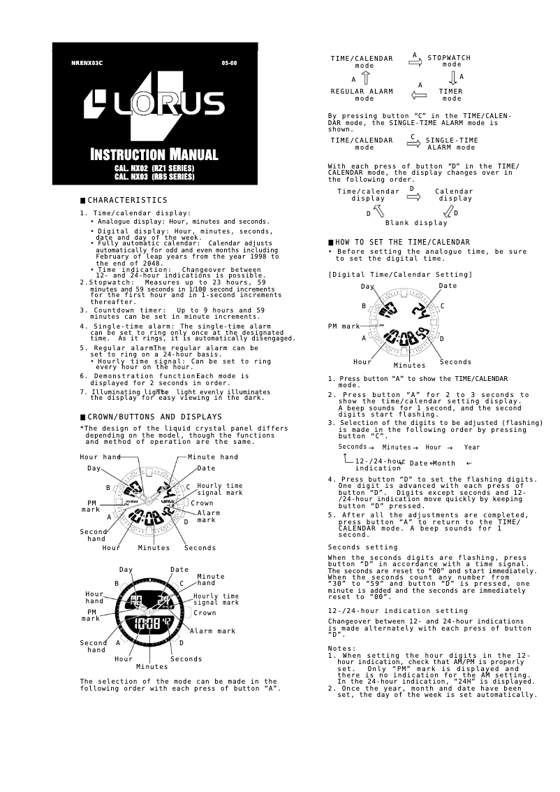 Page 1 de la notice Manuel utilisateur Lorus NX03