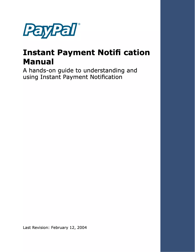 Page 1 de la notice Manuel utilisateur PayPal Instant Payment Notification (2004)