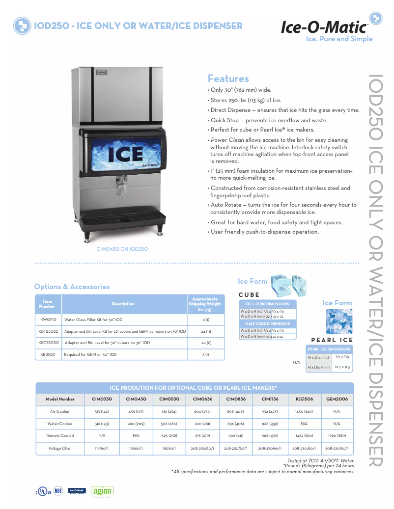 Page n°1 - Fiche technique Ice-O-Matic IOD250