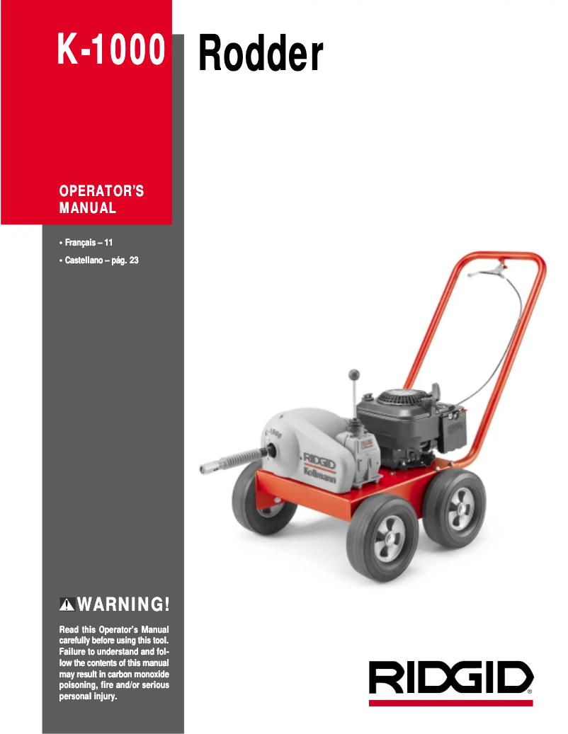 Page 1 de la notice Manuel utilisateur Ridgid K-1000