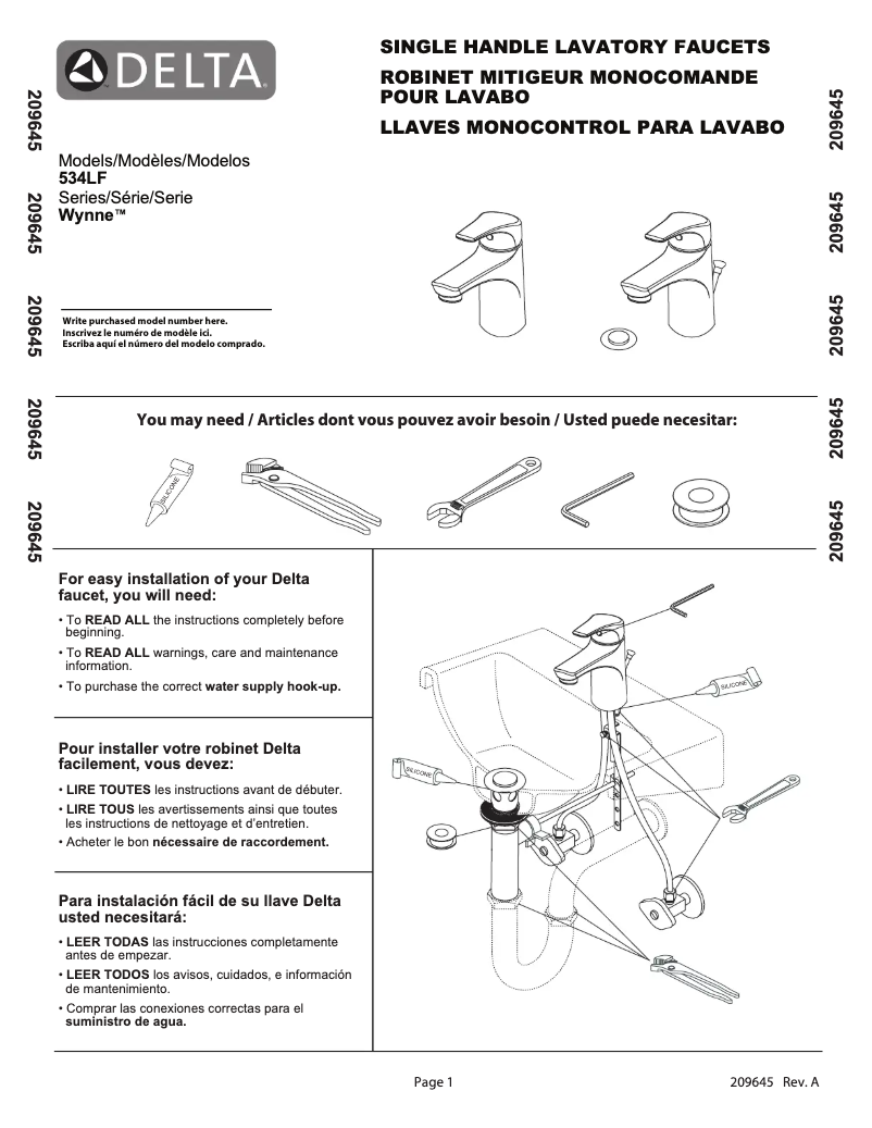 Page 1 de la notice Manuel utilisateur Delta 534LF