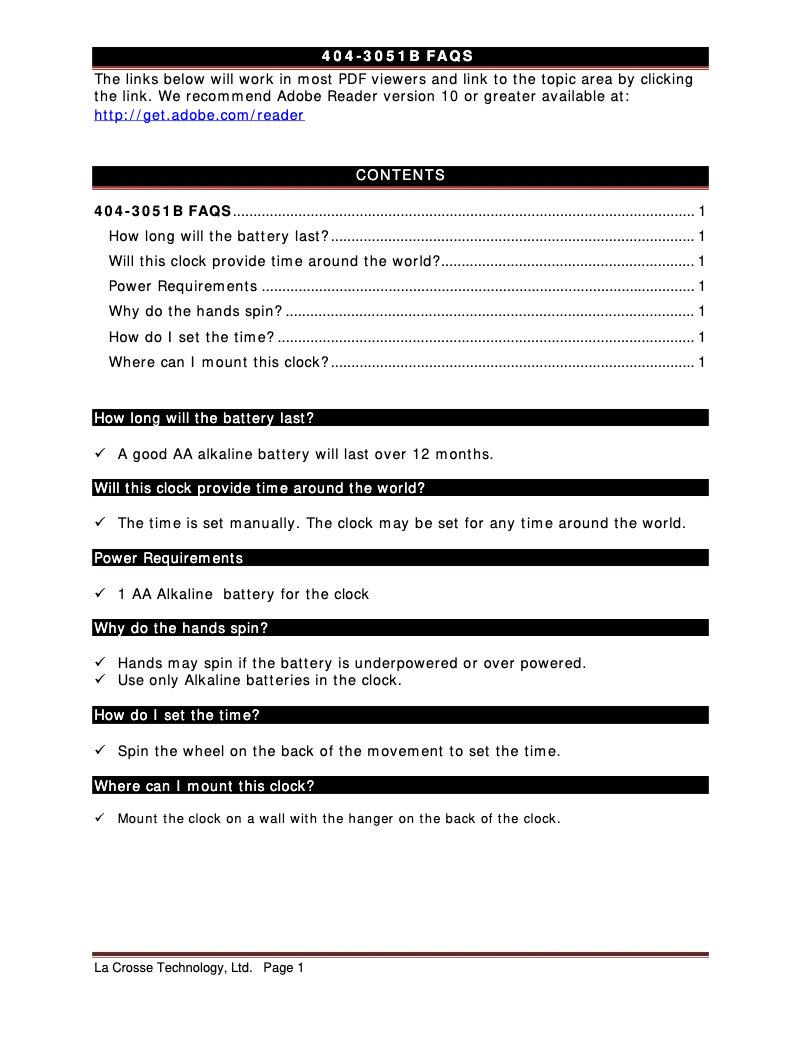 Page n°1 - FAQ La Crosse Technology 404-3051B