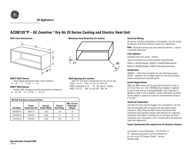 Page n°1 - Fiche technique GE AZ28E12EAP