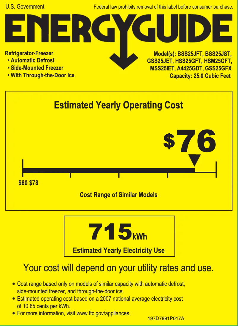 Page n°1 - Label énergétique GE GSS25JETWW
