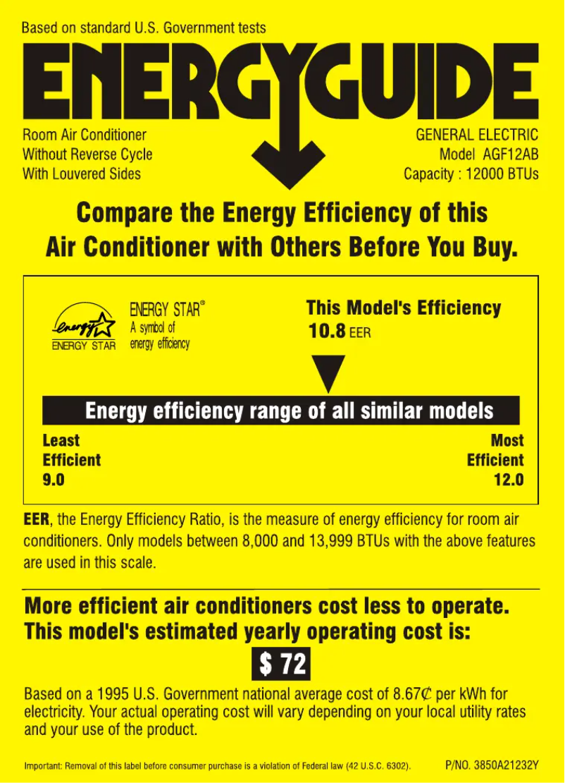 Page n°1 - Label énergétique GE AGF12AB