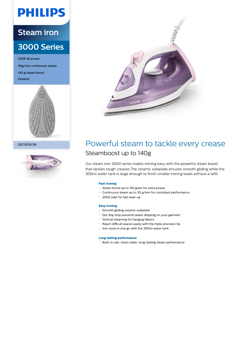 Page n°1 - Fiche technique Philips 3000 Series DST3010