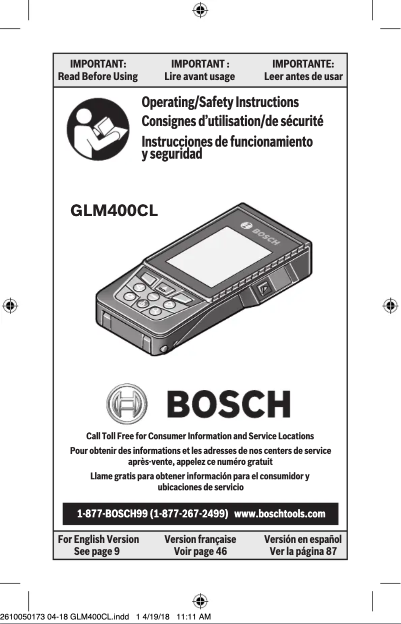 Page n°1 - Manuel utilisateur Bosch GLM400CL