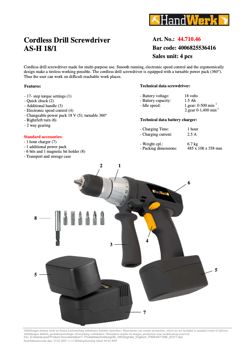 Page n°1 - Manuel utilisateur Handwerk AS-H 18/1