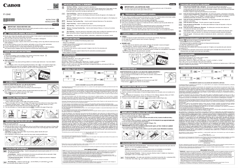 Page 1 de la notice Manuel utilisateur Canon P1-DHV-3