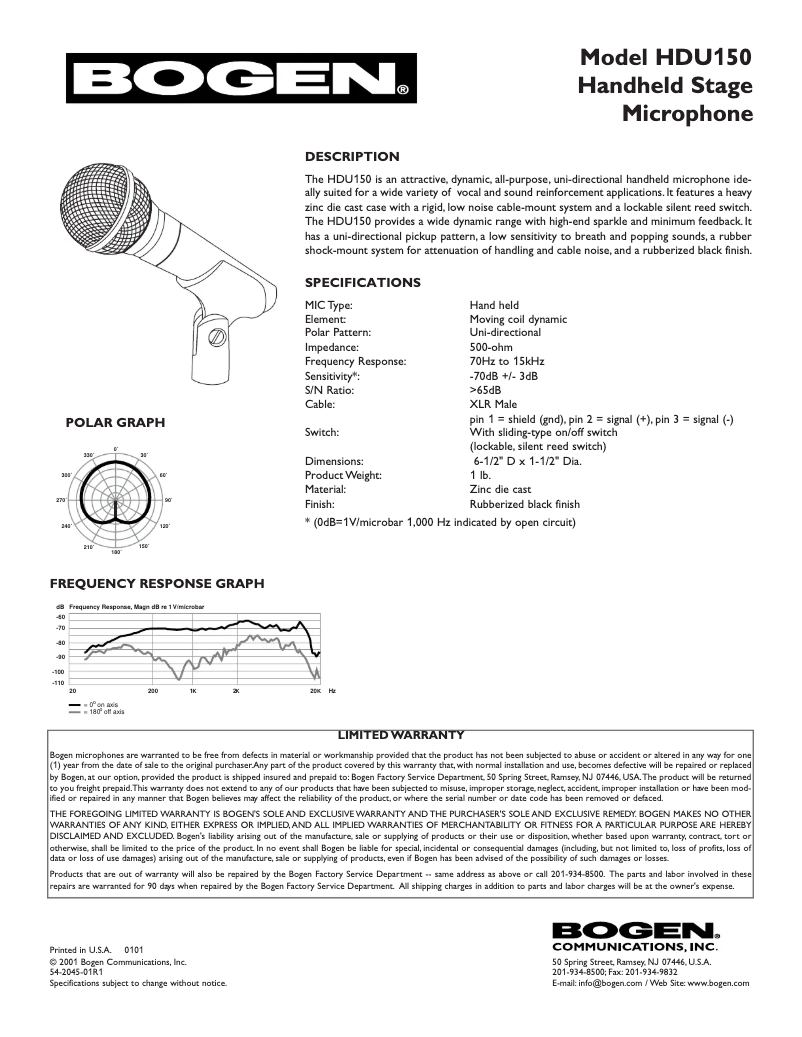 Page n°1 - Manuel utilisateur Bogen HDU150