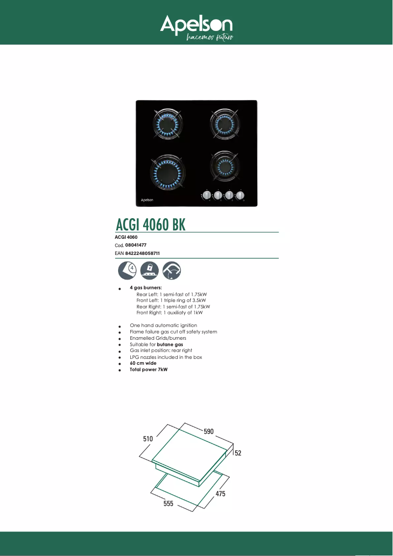 Page 1 de la notice Manuel utilisateur Apelson ACGI 4060 BK