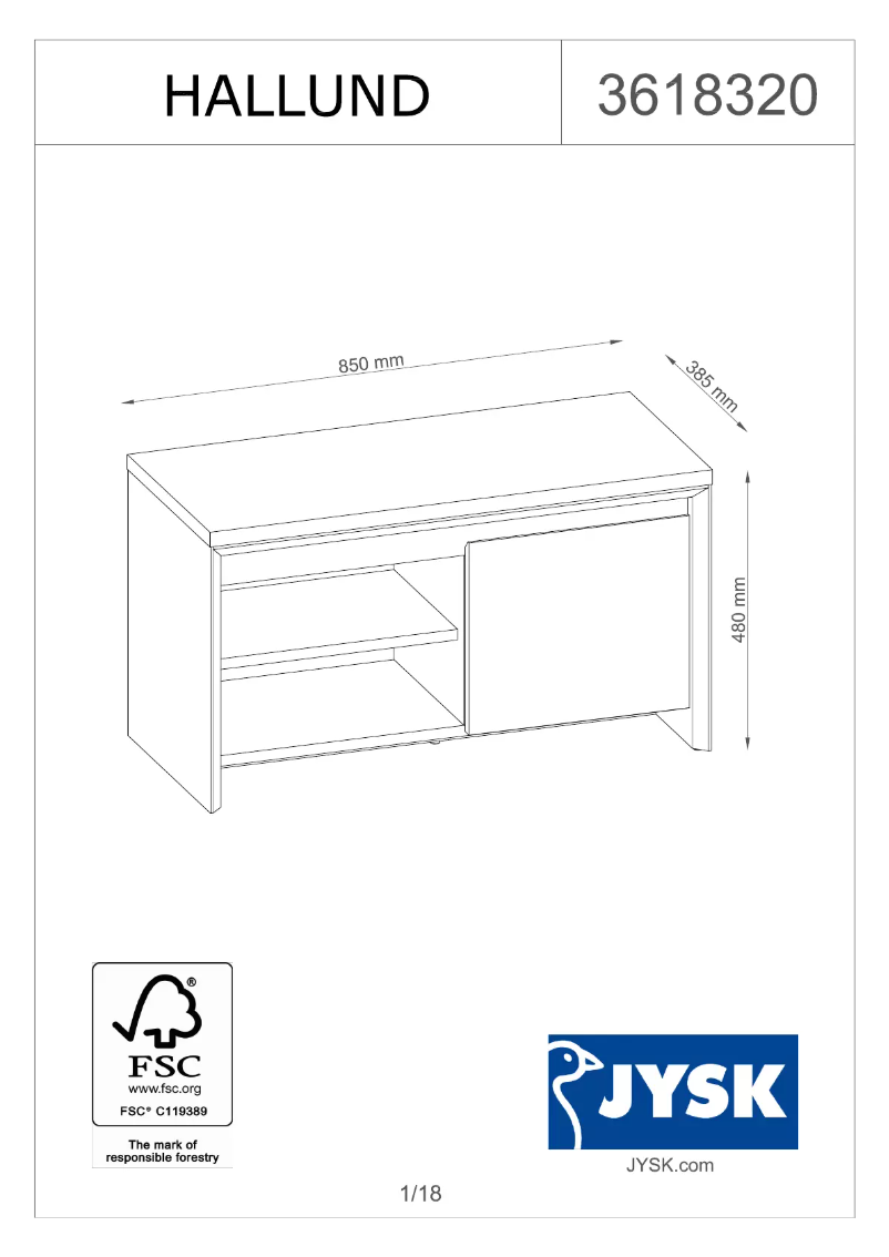 Page 1 de la notice Manuel utilisateur JYSK Hallund (85x48x39)