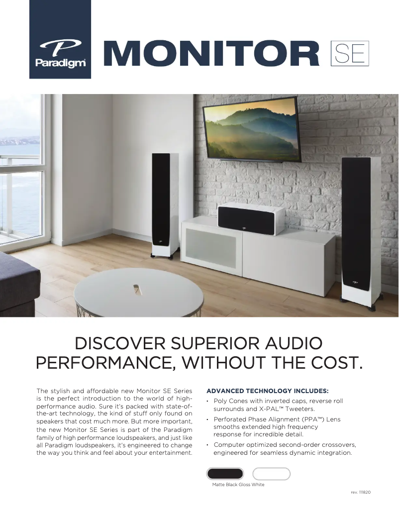 Page 1 de la notice Fiche technique Paradigm Monitor SE