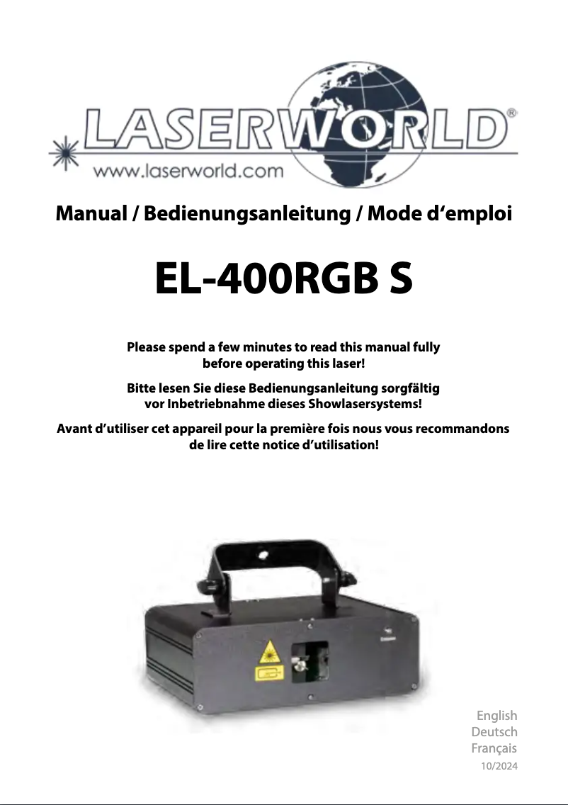 Page 1 de la notice Manuel utilisateur Laserworld EL-400RGB MK2
