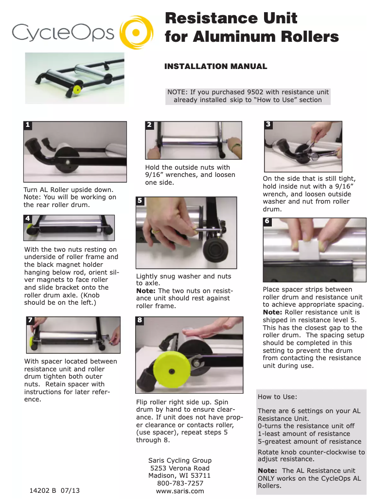 Image de la première page du manuel de l'appareil Resistance Unit for Aluminum Rollers
