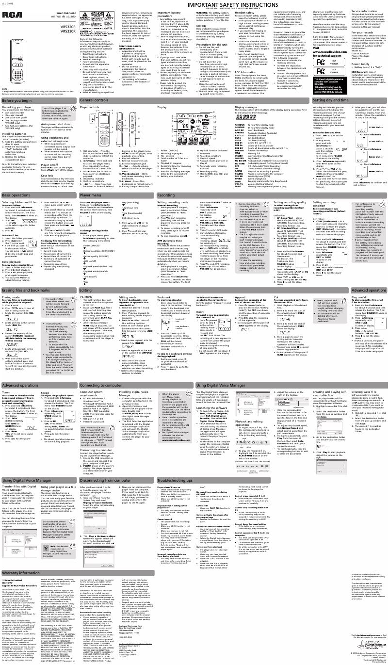 Page 1 de la notice Manuel utilisateur RCA VR5320R