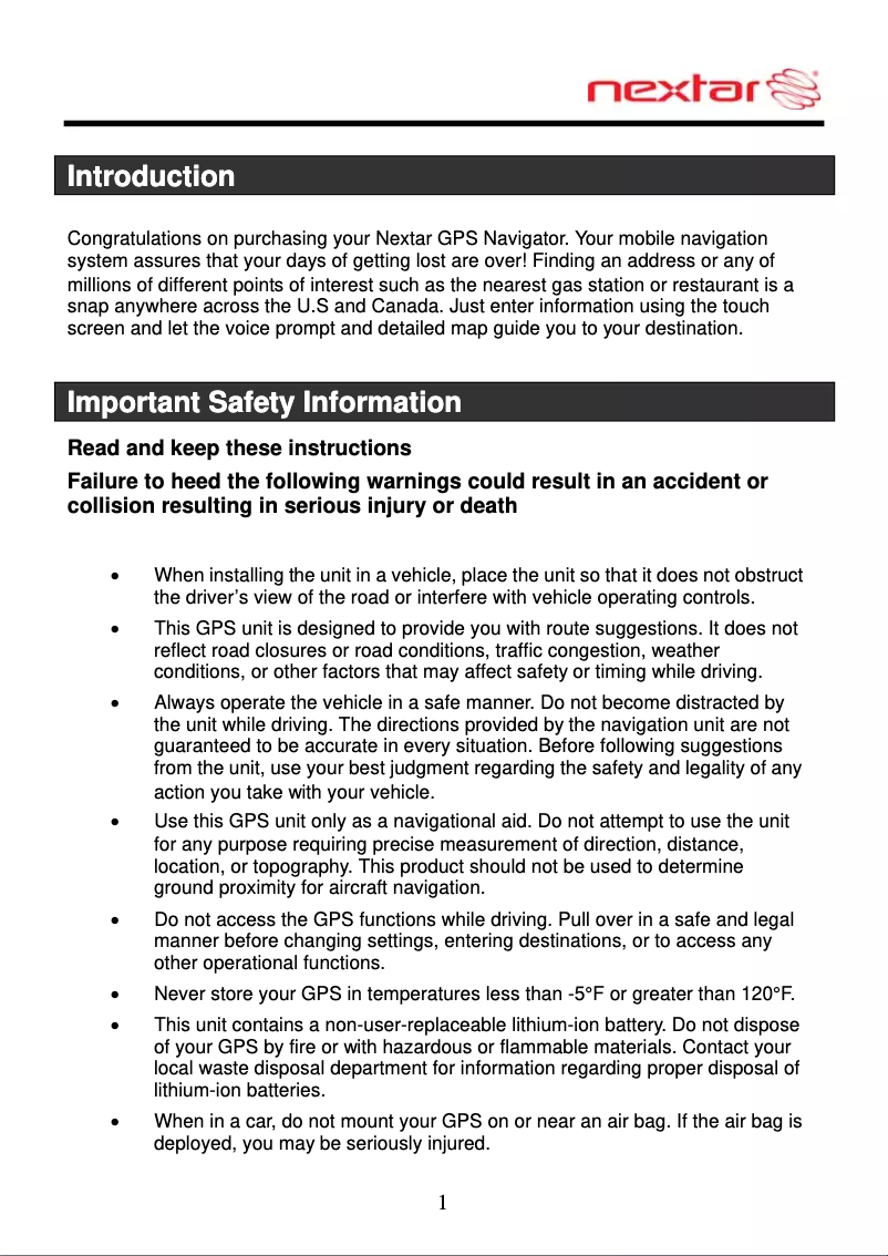 Page 1 de la notice Manuel utilisateur Nextar X3-08