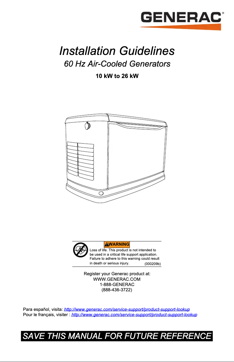 Page n°1 - Guide d'installation Generac 7223