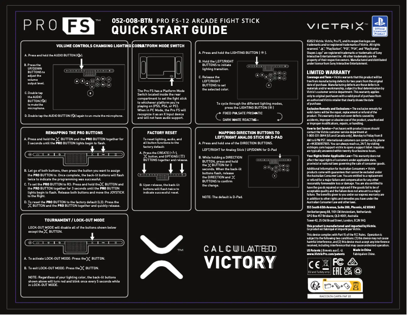 Page 1 de la notice Manuel utilisateur Victrix Pro FS-12