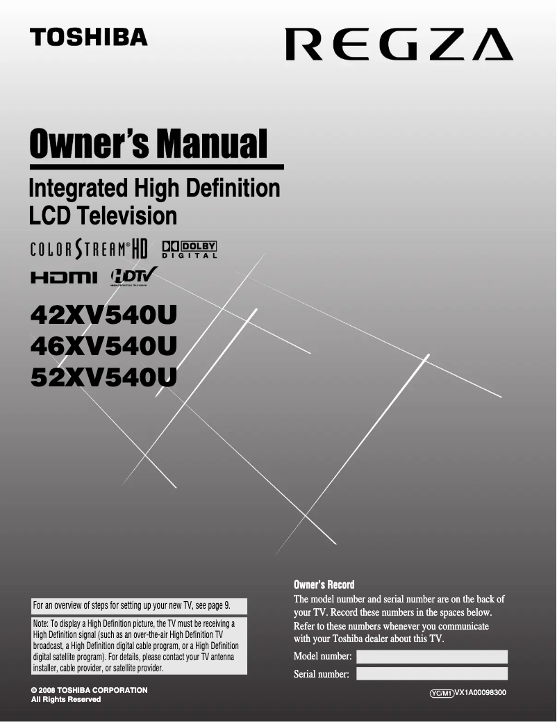 Image de la première page du manuel de l'appareil Regza 42XV540U