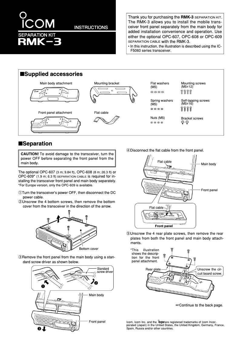 Page n°1 - Manuel utilisateur ICOM RMK-3