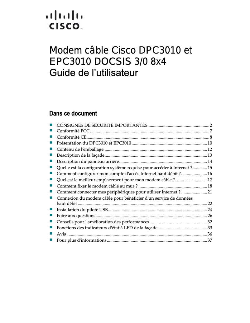 Page n°1 - Manuel utilisateur Cisco DPC3010