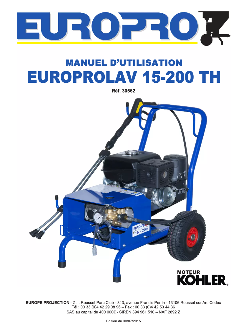 Page 1 de la notice Manuel utilisateur Europro Lav 15-200 TH