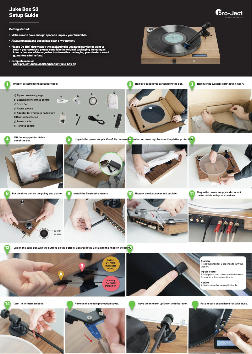 Page 1 de la notice Guide d'installation Pro-Ject Juke Box S2