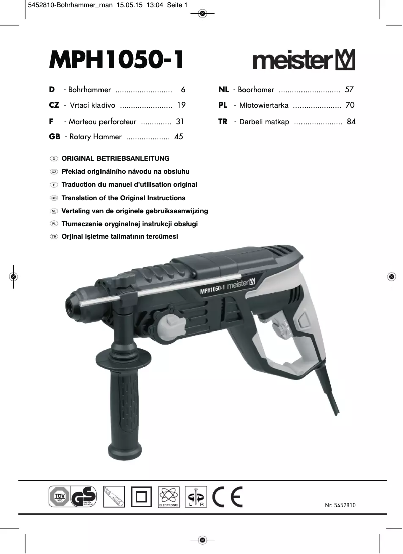 Page 1 de la notice Manuel utilisateur Meister Craft MPH1050-1