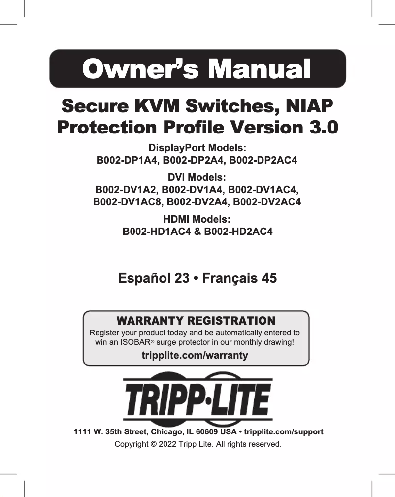 Page n°1 - Manuel utilisateur Tripp Lite B002-DP1A4