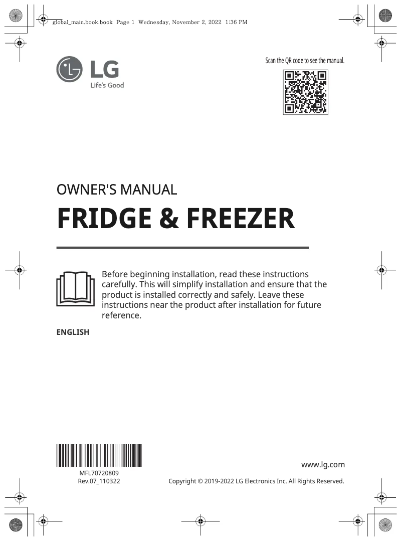 Page 1 de la notice Manuel utilisateur LG GC-B569BXCF